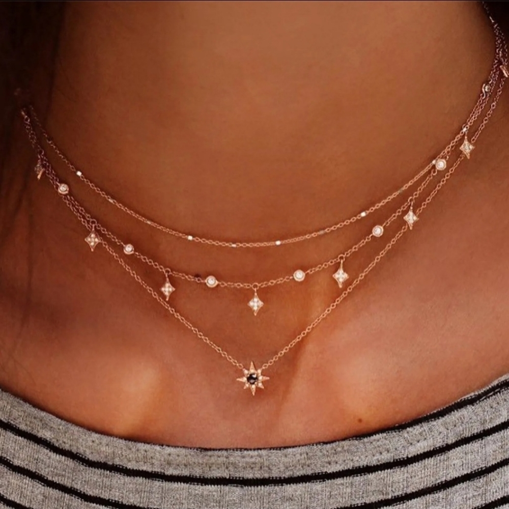 Layered Stars & Black Sun Necklace